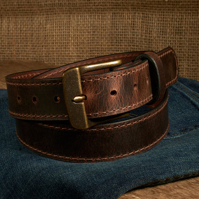 Frontier Premium Leather Belt - Antique Brass