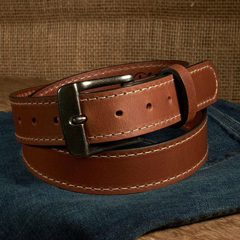 Frontier Premium Leather Belt - Antique Silver