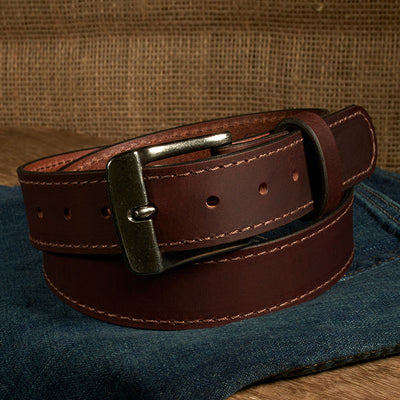 Frontier Premium Leather Belt - Antique Silver