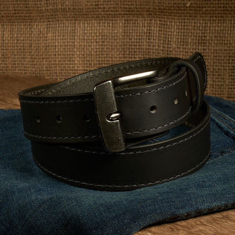 Frontier Premium Leather Belt - Antique Silver