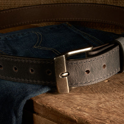 Frontier Premium Leather Belt - Antique Silver