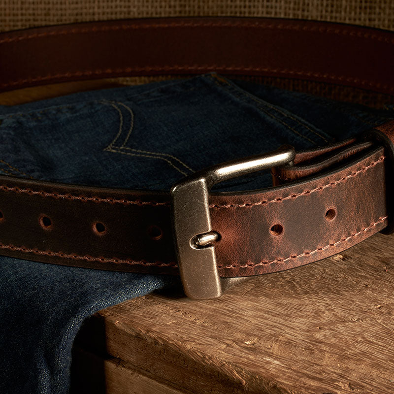 Frontier Premium Leather Belt - Antique Silver