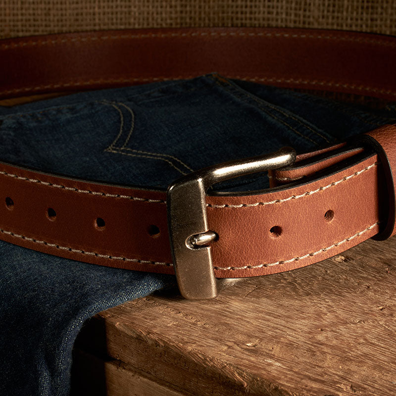 Frontier Premium Leather Belt - Antique Silver