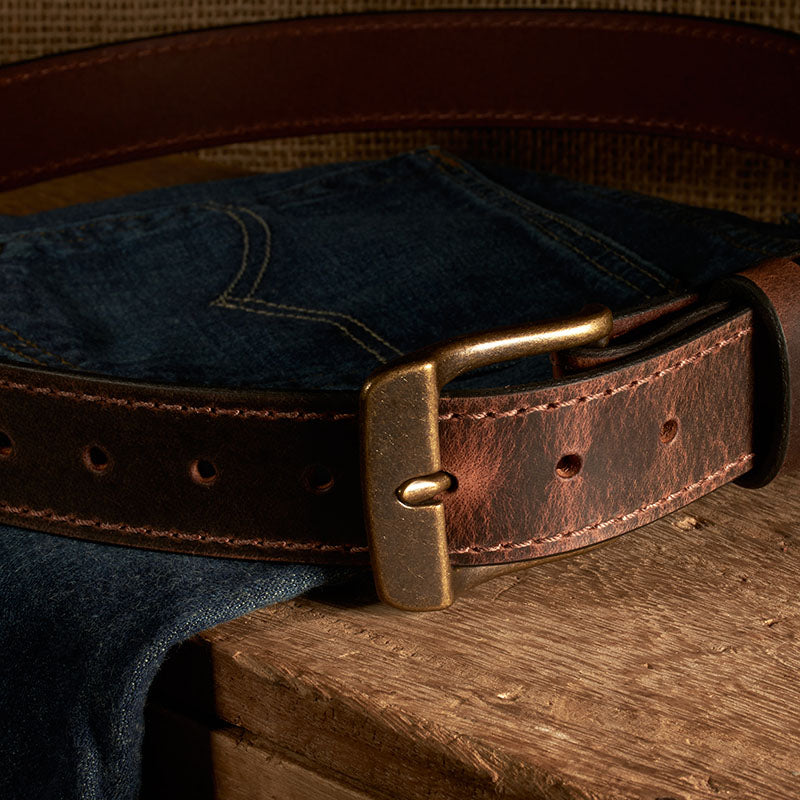 Frontier Premium Leather Belt - Antique Brass