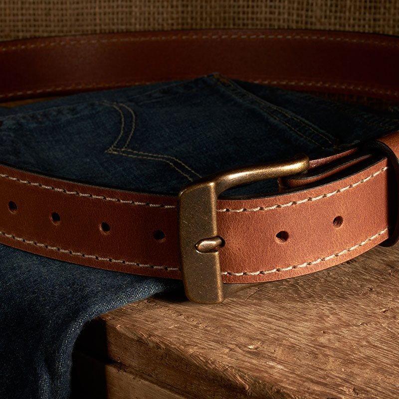 Frontier Premium Leather Belt - Antique Brass