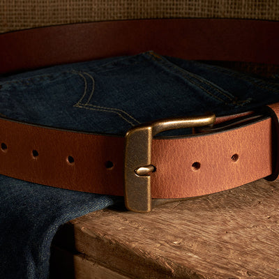 Frontier Premium Leather Belt - Antique Brass