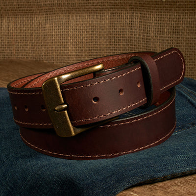 Frontier Premium Leather Belt - Antique Brass