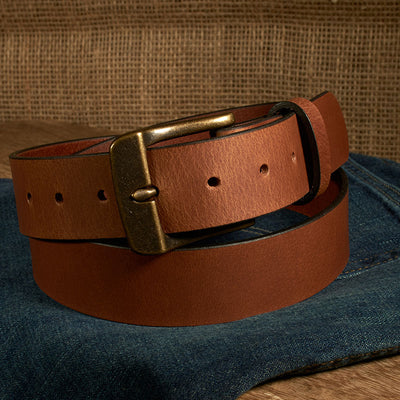 Frontier Premium Leather Belt - Antique Brass