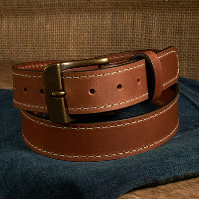 Frontier Premium Leather Belt - Antique Brass