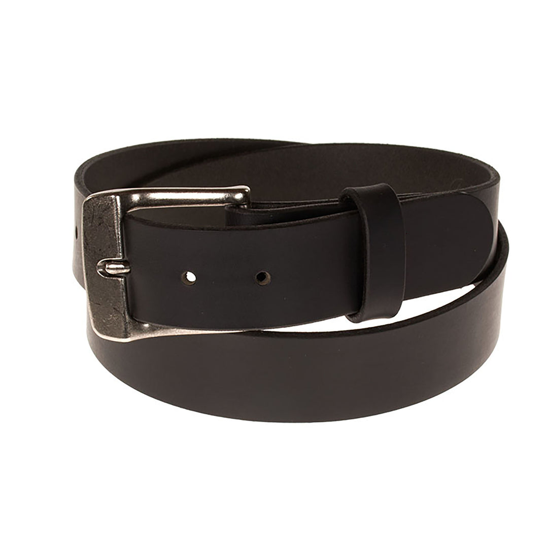 Black belt with silver buckle on a white background