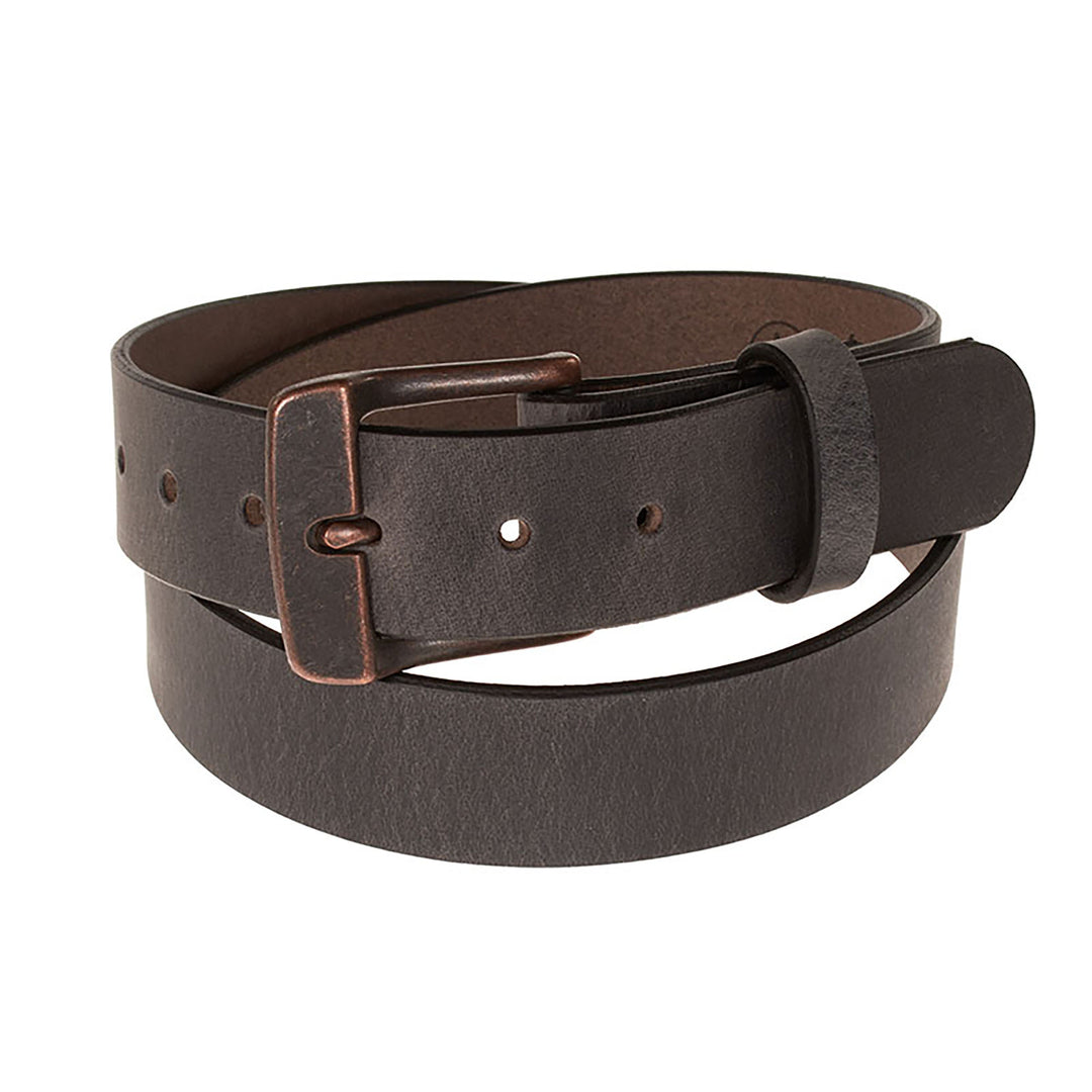 Brown leather belt with a buckle on a white background