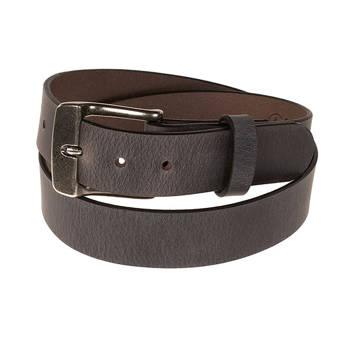 Brown leather belt with a silver buckle on a white background