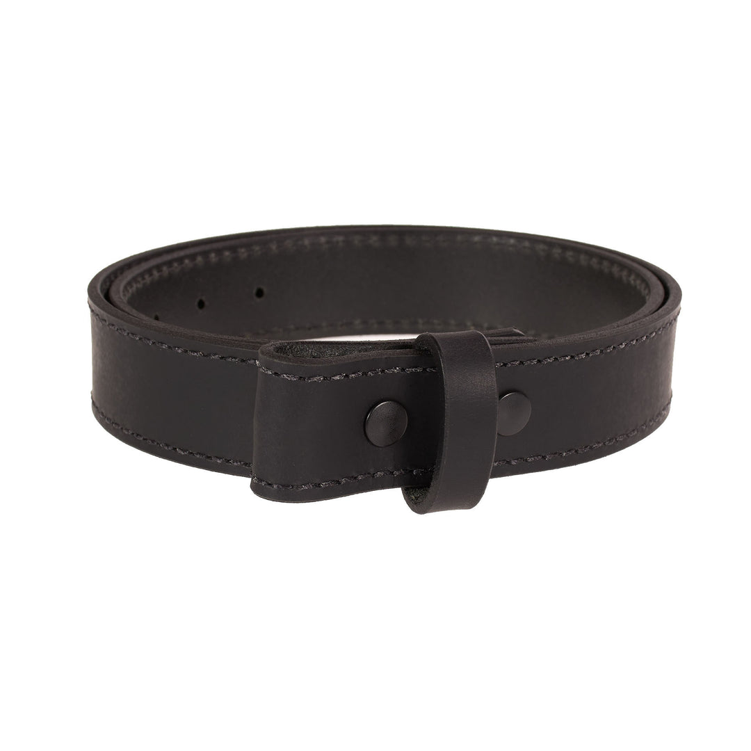 Black leather belt with no buckle on a white background