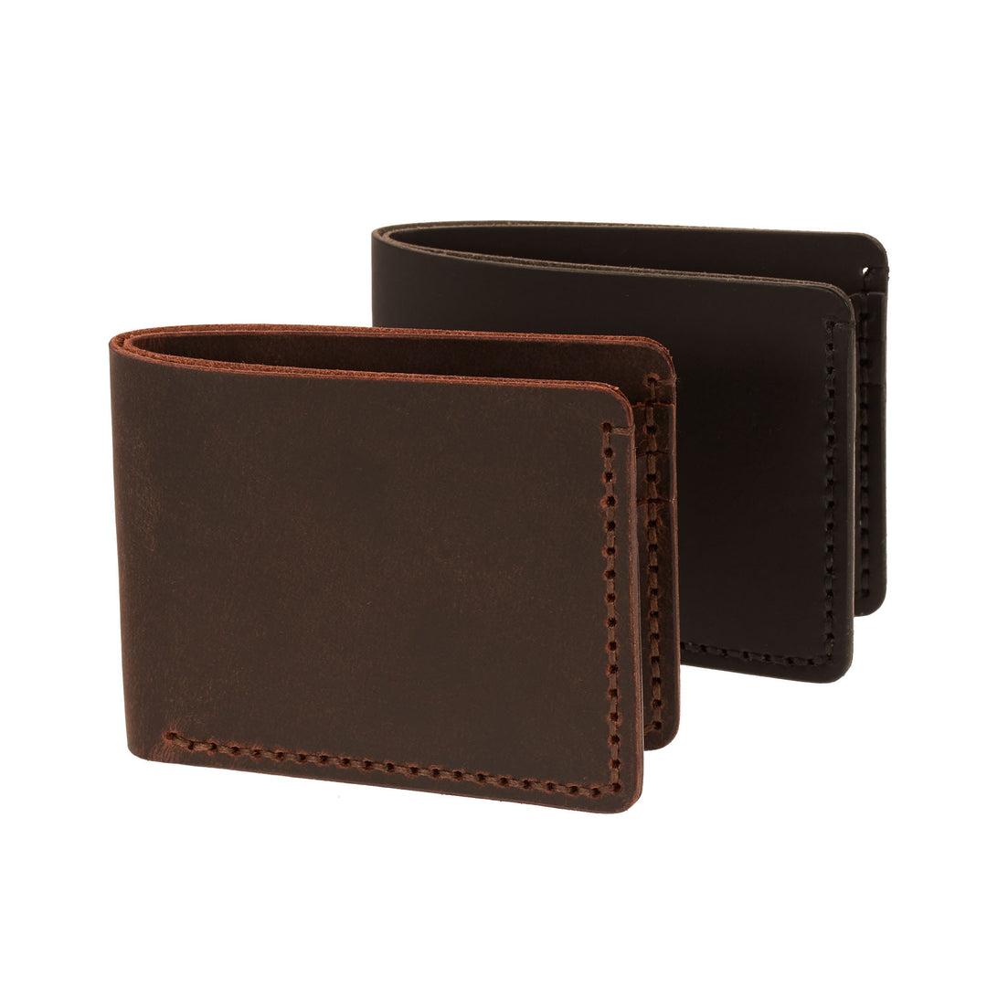 brown and black leather wallets on a white background