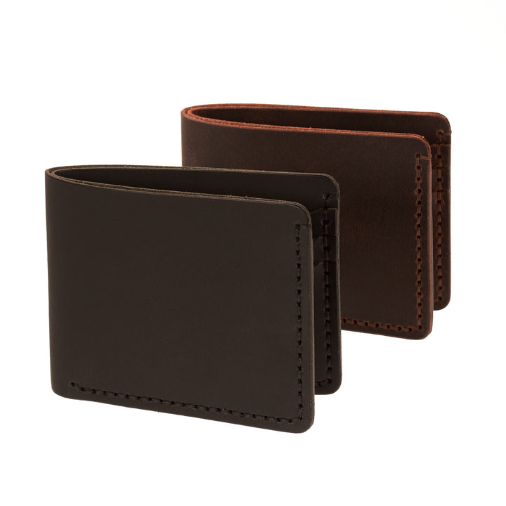 black and a brown leather wallet on a white background