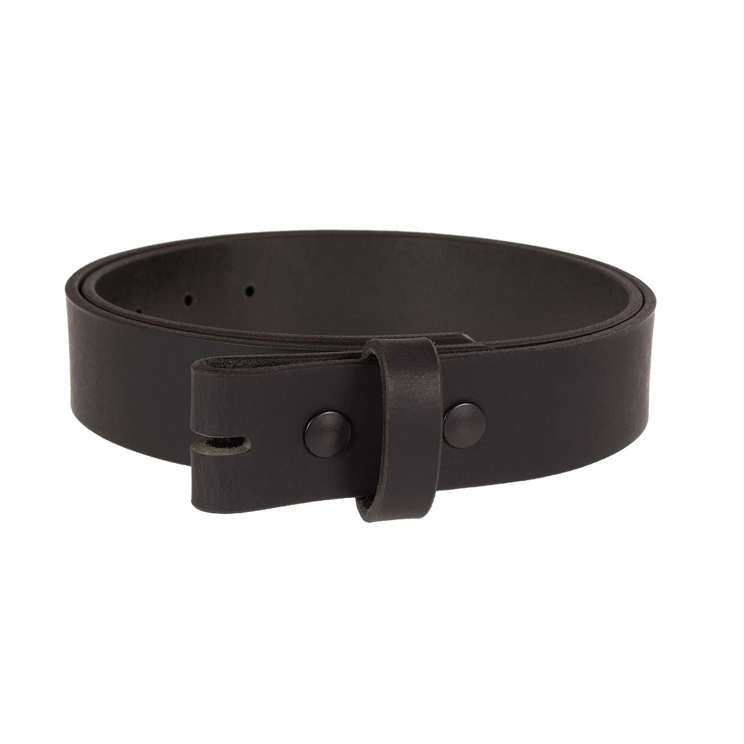 Black leather belt with no buckle on a white background