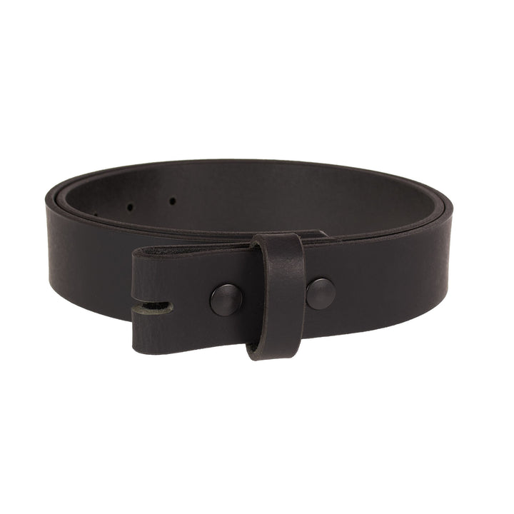 Black leather belt with no buckle on a white background