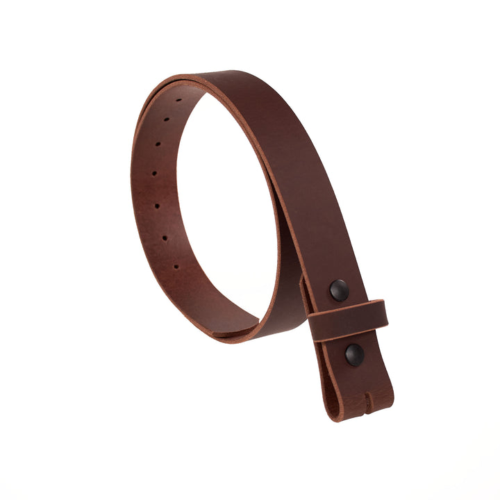 Brown leather belt with a buckle on a white background