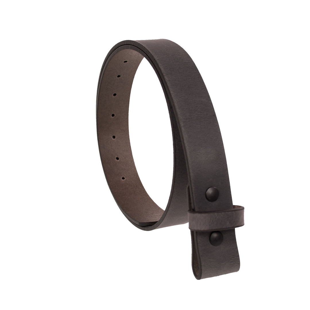 Gray leather belt with no buckle on a white background