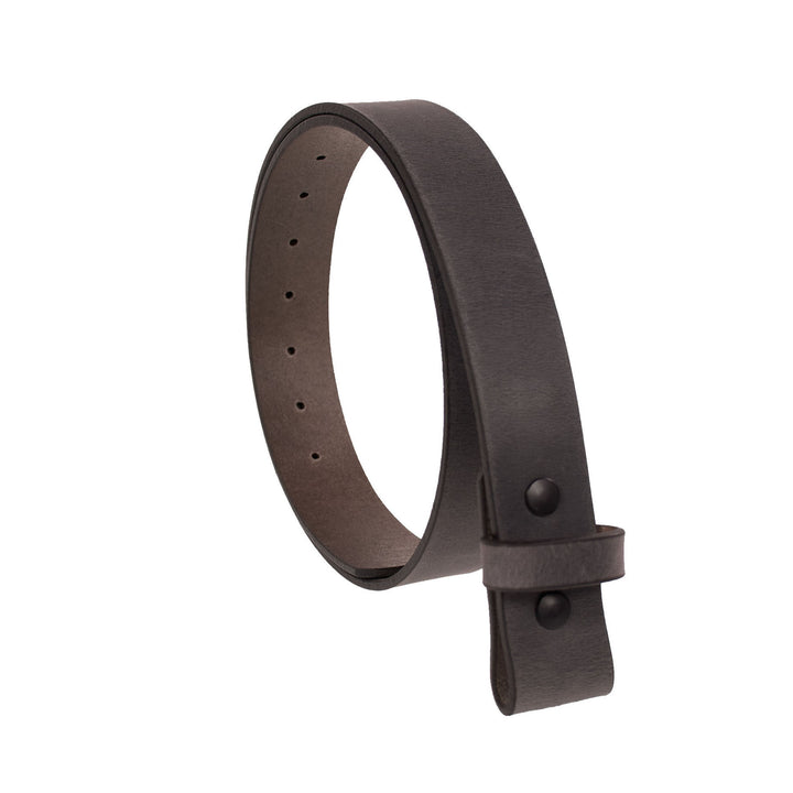 Gray leather belt with no buckle on a white background