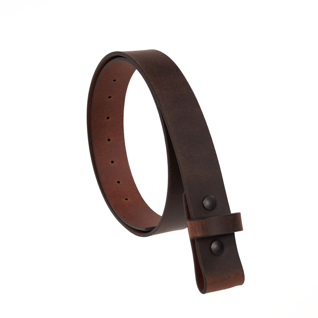 Brown leather belt on a white background