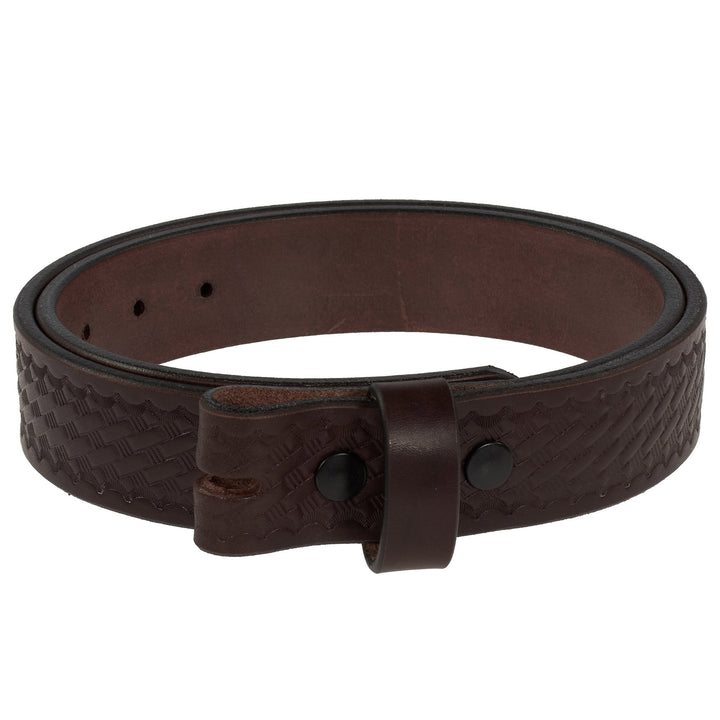 Brown leather belt with a buckle on a white background