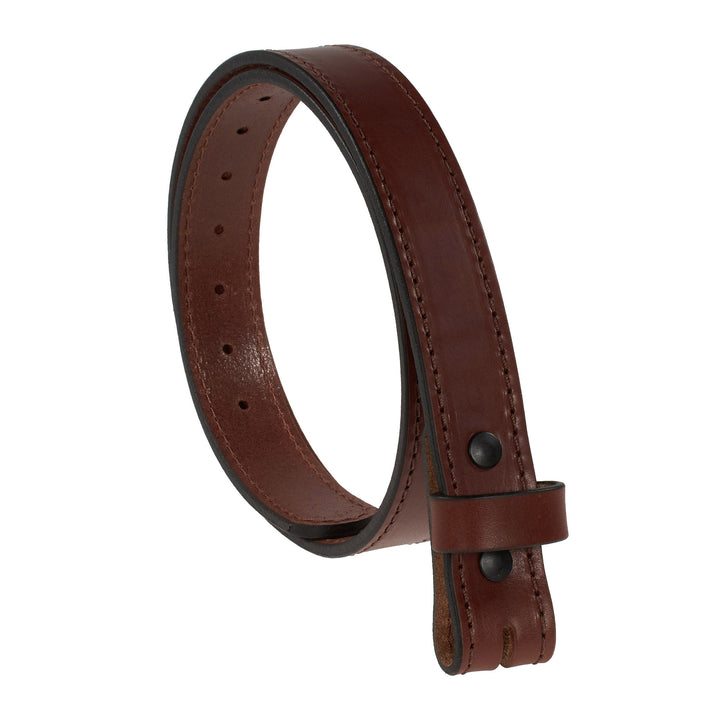 Brown leather belt with a buckle on a white background