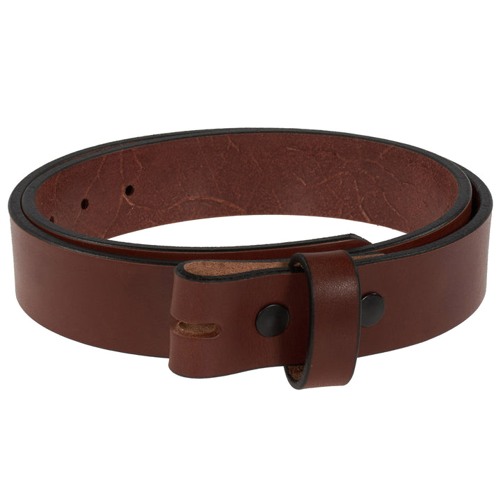 Brown leather belt with a buckle on a white background