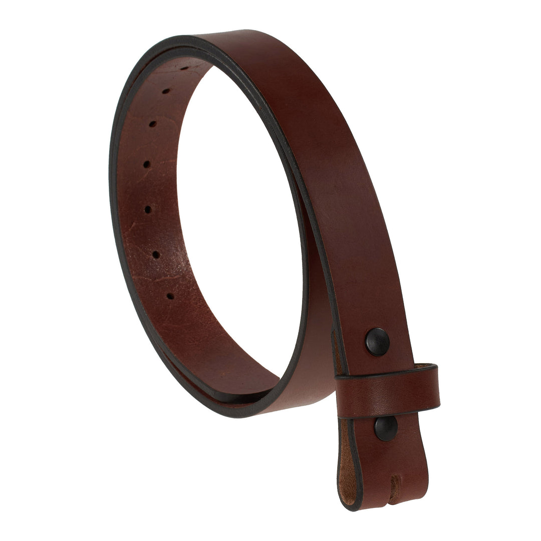 Brown leather belt with a buckle on a white background