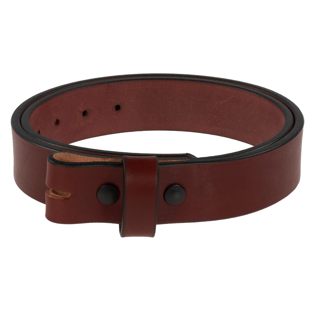 Brown leather belt with a buckle on a white background