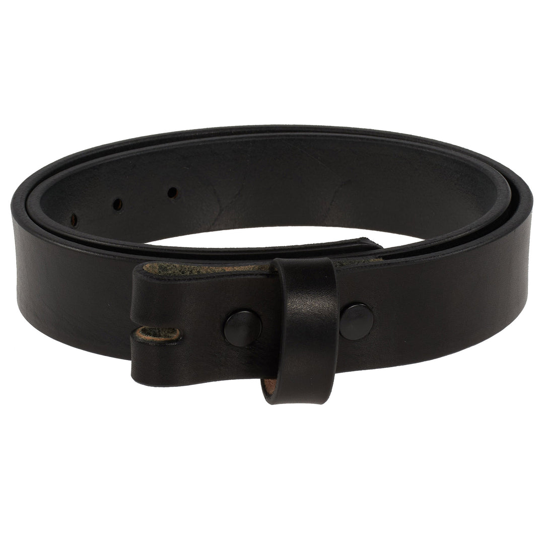 Black leather belt with a buckle on a white background