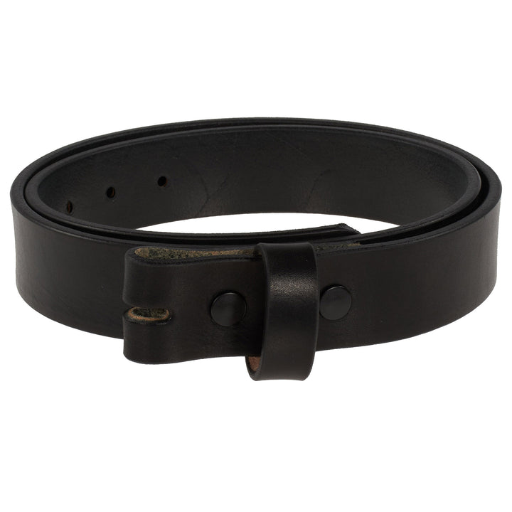 Black leather belt with a buckle on a white background