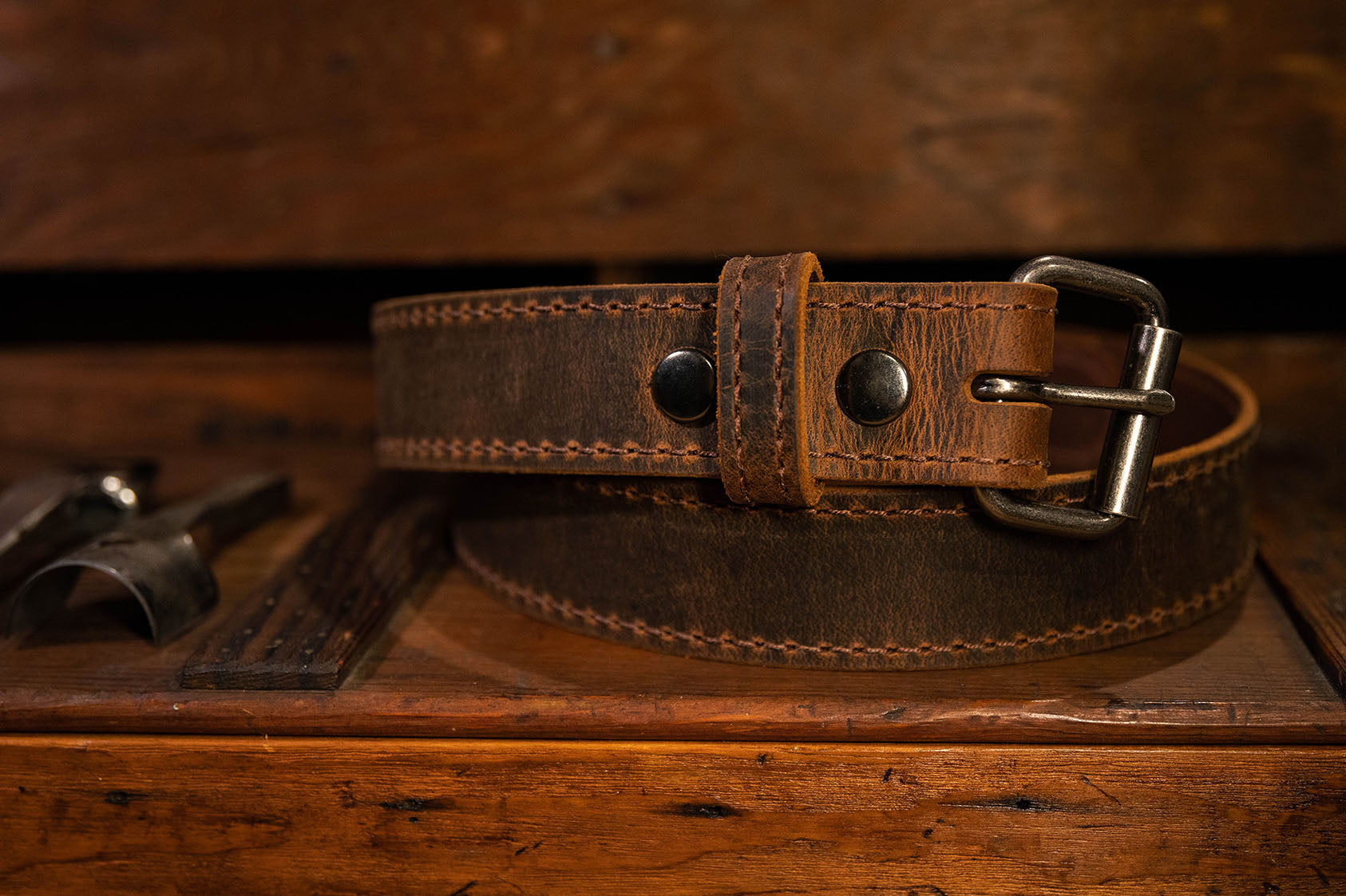 Retro Rider leather Belt Vintage Brown