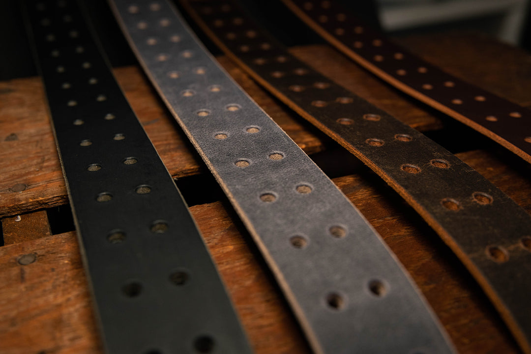 Double Prong Retro Style Leather Belt - 1.5" Antique Brass Buckle