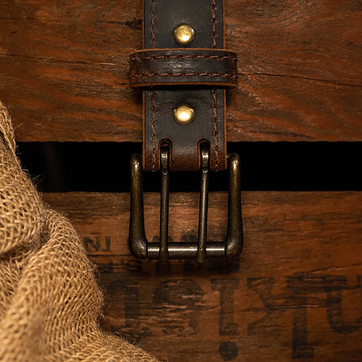 Double Prong Retro Style Leather Belt - 1.5" Nickel Buckle