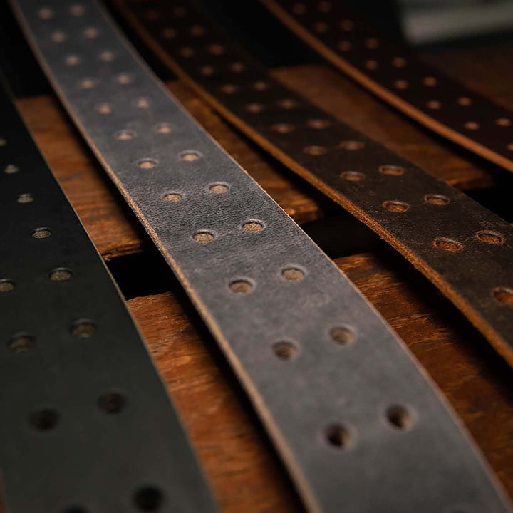 Double Prong Retro Style Leather Belt - 1.5" Nickel Buckle