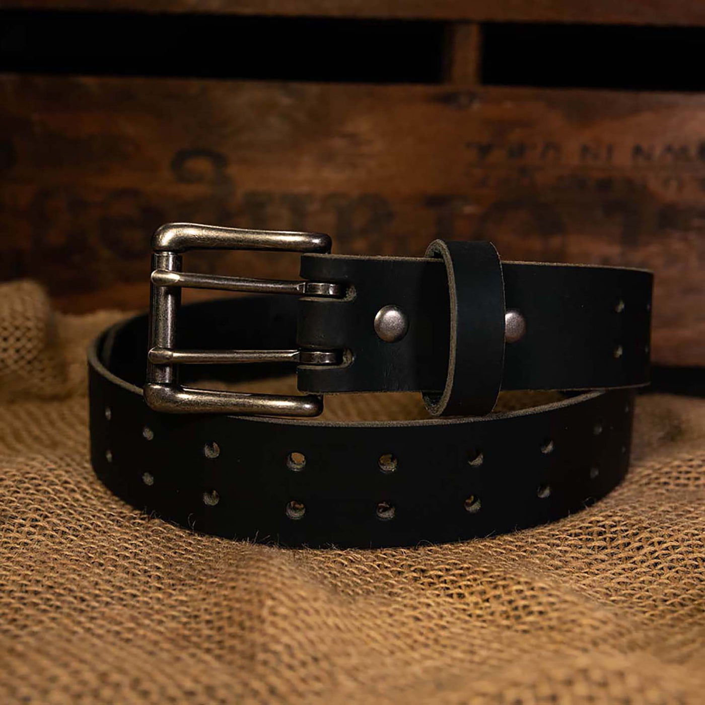 Double Prong Retro Style Leather Belt - 1.5" Matte Nickel Buckle