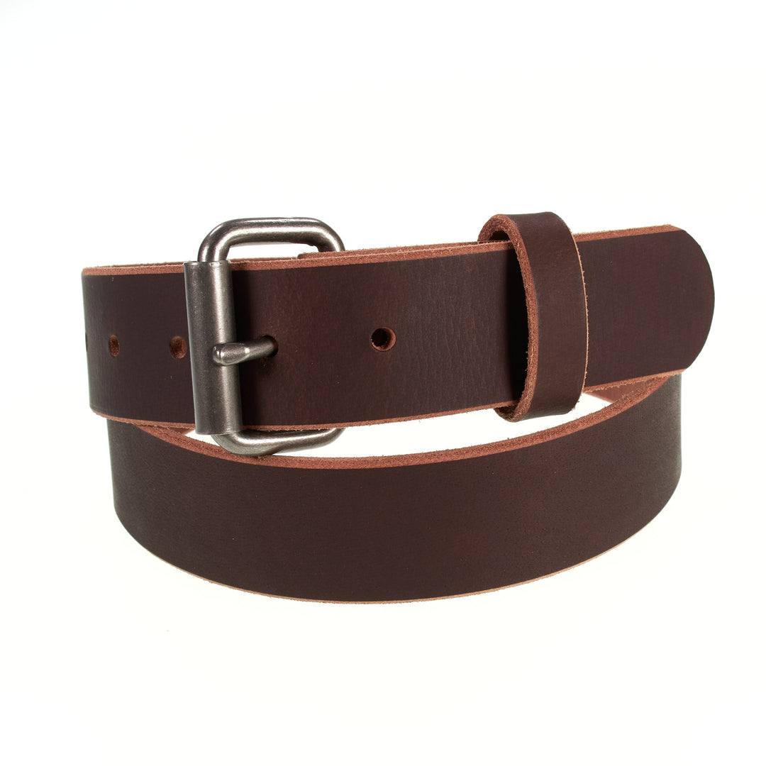 brown leather belt with white backgraound